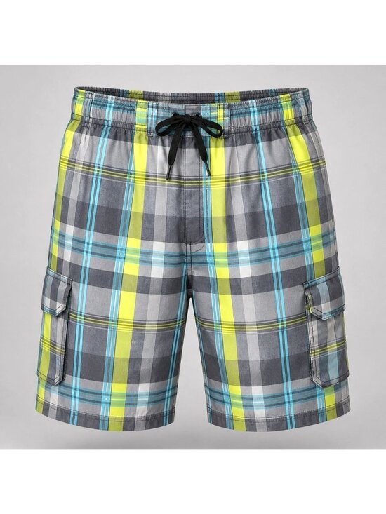 Kanu Surf Other - Kanu Men's Size XL Shorts Plaid Surf Swim Yellow Gray Blue Cargo Pockets